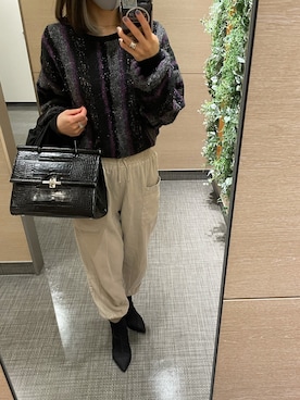 「ジャージーパンツ」｜「アイテム（ブーツ）」を使った、nnさん（レディース・153cm）の春コーディネート