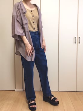 「しまむら（シマムラ）のアイテム（デニムパンツ、ブルー系）」を使った、kana**さん（レディース・165cm）の夏コーディネート