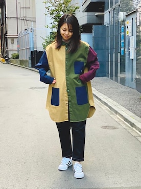 「シャツジャケット」｜「アイテム（ステンカラーコート）」を使った、AOI.Sさん（レディース・163cm）の秋コーディネート