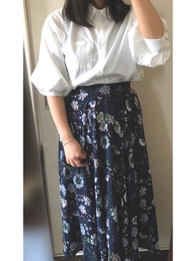 「GRL（グレイル）の花柄フレアスカート（スカート）」を使った、じゅんさん（レディース・160cm）の春コーディネート