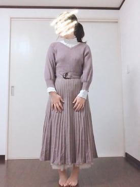 「natural couture（ナチュラルクチュール）の配色ニットプリーツワンピース（ワンピース）」を使った、じゅんさん（レディース・160cm）の春コーディネート