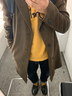 「UNIQLO（ユニクロ）のアイテム（チェスターコート）」を使った、takuさん（メンズ・166cm）の冬コーディネート
