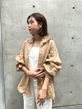 「リネンシャツ」｜「アイテム（サロペット/オーバーオール）」を使った、GOTO_156cmさん（レディース・156cm）の春コーディネート
