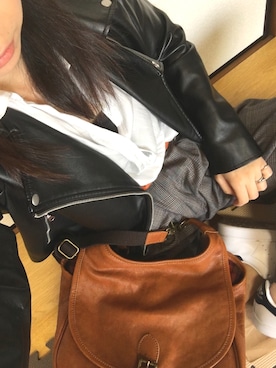 「ハーフアップ」｜「アイテム（ライダースジャケット）」を使った、⁂rai⁂さん（レディース・152cm）の春コーディネート