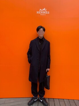 「ユニクロU」｜「アイテム（チェスターコート）」を使った、R Tさん（メンズ・175cm）の冬コーディネート