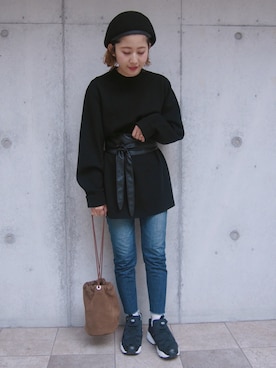 「Reebok（リーボック）のユニセックス リーボック インスタ ポンプフューリー ブラック Reebok INSTAPUMP FURY OG V65750（スニーカー）」を使った、yuiさん（レディース・154cm）の冬コーディネート