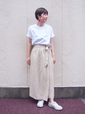 「HANES（ヘインズ）の【別注】 ＜Hanes（ヘインズ）＞ BEEFY-T/ビーフィー Tシャツ ◇ ：（Tシャツ/カットソー）」を使った、yuiさん（レディース・155cm）の春コーディネート