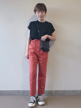 「アイテム（チノパンツ、オレンジ系）」を使った、yuiさん（レディース・155cm）の夏コーディネート