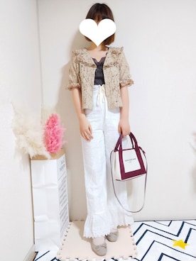 「one after another NICE CLAUP（ワンアフターアナザーナイスクラップ）のレース＆レオパードバレエシューズ（バレエシューズ）」を使った、kikisou212さん（レディース・159cm）の夏コーディネート