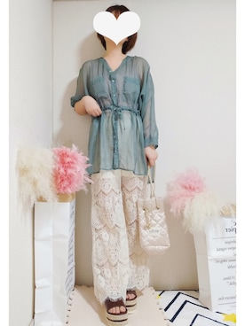 「Heather（ヘザー）のサイドスリットスケチュニックシャツ　885763（シャツ/ブラウス）」を使った、kikisou212さん（レディース・159cm）の夏コーディネート