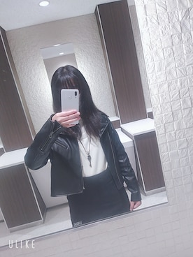 「大学生コーデ」｜「アイテム（ライダースジャケット）」を使った、bananamilkloveさん（レディース・159cm）の秋コーディネート