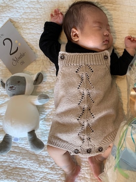 「アイテム（ロンパース、ブラック系）」を使った、haajiiさん（キッズ・60cm）の冬コーディネート