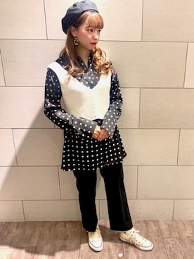 「JEANASIS（ジーナシス）のアイテム（ハンチング/ベレー帽）」を使った、Ayukaさん（レディース・159cm）の春コーディネート