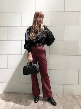 「ジーナシス」｜「アイテム（スラックス）」を使った、Ayukaさん（レディース・159cm）の冬コーディネート