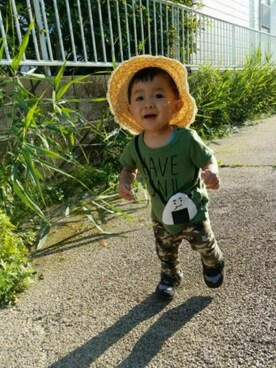 「アイテム（ラッピングキット、グリーン系）」を使った、☘ゆうり☘さん（キッズ・70cm）の夏コーディネート