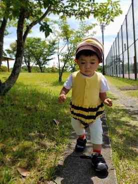 「アイテム（ラッピングキット、グリーン系）」を使った、☘ゆうり☘さん（キッズ・70cm）の夏コーディネート