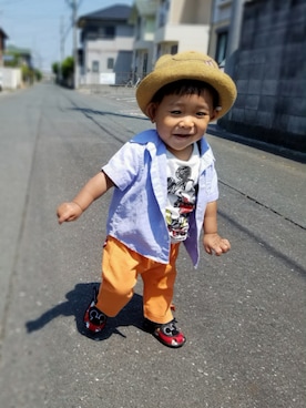 「アイテム（サスペンダー、ブラック系）」を使った、☘ゆうり☘さん（キッズ・70cm）の夏コーディネート