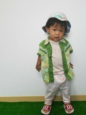 「レギンスコーデ」｜「アイテム（帽子）」を使った、☘ゆうり☘さん（キッズ・70cm）の夏コーディネート