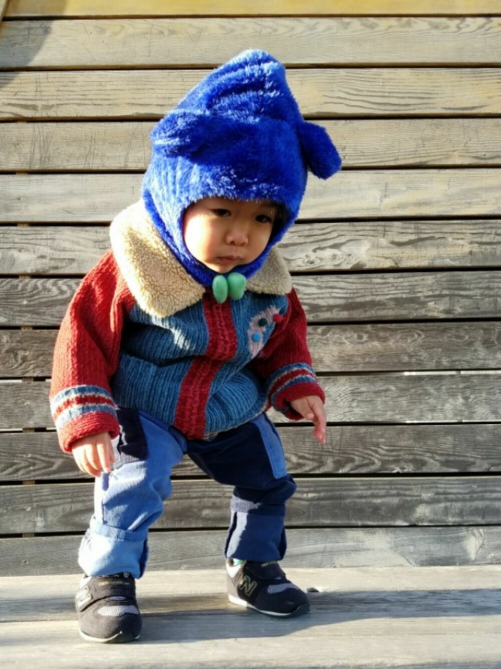「男の子、1歳、くまさん帽子、ガオー」｜「USEDのアイテム（ブルゾン、その他）」を使った、☘ゆうり☘さん（キッズ・70cm）の冬コーディネートの1枚目の写真