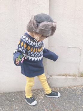 「KRIFF MAYER Kid's Collection（クリフメイヤーキッズコレクション）のアイテム（キャップ）」を使った、こだまさん（キッズ・100cm）の秋コーディネート