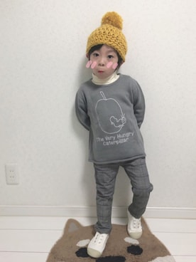 「グレンチェック」｜「アイテム（スリッポン）」を使った、こだまさん（キッズ・100cm）の冬コーディネート