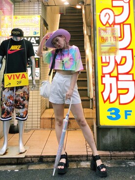 「アイテム（ハット、パープル系）」を使った、FIG&VIPER_Yukaさん（レディース・167cm）の夏コーディネート