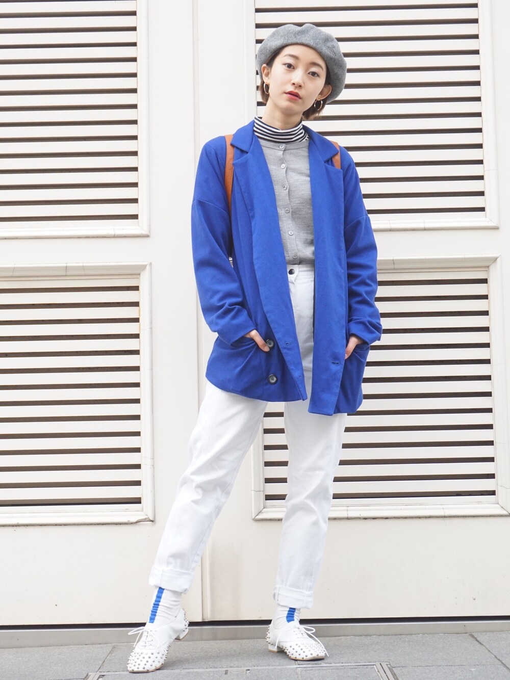 「プチプラ、プチプラコーデ、はるコーデ、spring、カジュアル、ブルー、Vivienne Westwood、sonia rykiel、used」｜「usedのアイテム（パンツ、ホワイト系）」を使った、NAOさん（レディース・163cm）の春コーディネートの1枚目の写真