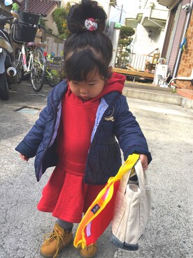 「TOMMY HILFIGER（トミーヒルフィガー）のアイテム（ダウンジャケット/コート）」を使った、♡M♡さん（キッズ・80cm）の冬コーディネート
