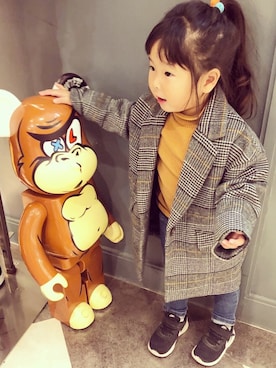 「グレンチェック」｜「アイテム（チェスターコート）」を使った、♡M♡さん（キッズ・90cm）の冬コーディネート