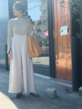 「Ambre Neige（アンブルネージュ）のエコレザーセットトートバック／【WEB/EC限定商品】（トートバッグ、イエロー系）」を使った、miraiさん（レディース・163cm）の冬コーディネート