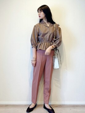 「しまむら（シマムラ）のアイテム（パンツ、ピンク系）」を使った、miraiさん（レディース・163cm）の春コーディネート