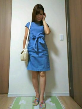 「デニムワンピース」｜「アイテム（スリッポン）」を使った、けゆもんさん（レディース・156cm）の夏コーディネート