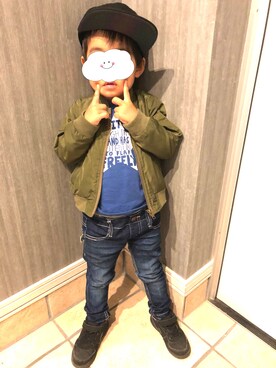 「NIKE（ナイキ）のアイテム（キャップ、ブラック系）」を使った、haasaさん（キッズ・120cm）の秋コーディネート