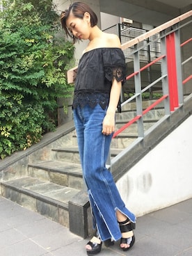 「Settimissimo（セッティミッシモ）のアイテム（トップス）」を使った、Yumiさん（レディース・156cm）の夏コーディネート