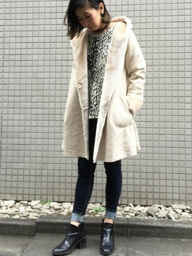 「Settimissimo（セッティミッシモ）のアイテム（ムートンコート）」を使った、Yumiさん（レディース・156cm）の秋コーディネート