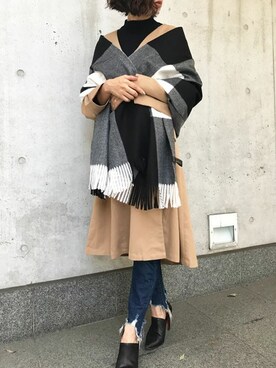 「サッシュベルト」｜「アイテム（その他アウター）」を使った、Yumiさん（レディース・156cm）の秋コーディネート
