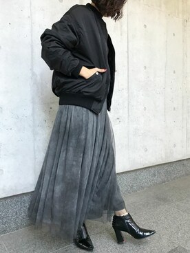 「ファー」｜「アイテム（MA-1）」を使った、Yumiさん（レディース・156cm）の秋コーディネート