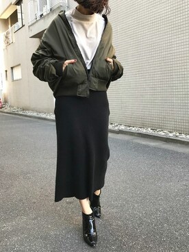 「ファー」｜「アイテム（MA-1）」を使った、Yumiさん（レディース・156cm）の秋コーディネート