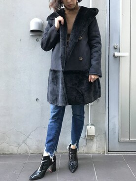「Settimissimo（セッティミッシモ）のアイテム（ムートンコート）」を使った、Yumiさん（レディース・156cm）の冬コーディネート