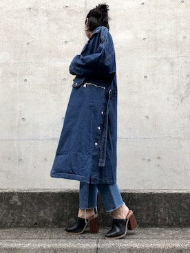 「ロングジャケット」｜「アイテム（デニムジャケット）」を使った、Yumiさん（レディース・156cm）の秋コーディネート
