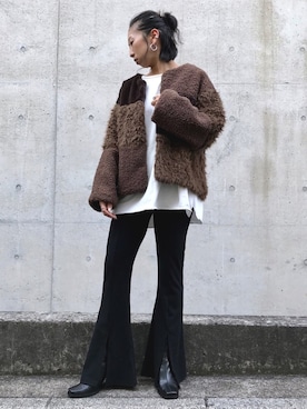 「Settimissimo（セッティミッシモ）のアイテム（ノーカラージャケット）」を使った、Yumiさん（レディース・156cm）の秋コーディネート