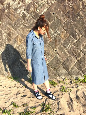 「BACK NUMBER（バックナンバー）のアイテム（シャツワンピース）」を使った、さぁちさん（レディース・155cm）の春コーディネート