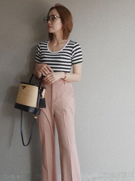 「Bab（バブ）のアイテム（スラックス）」を使った、momoさん（レディース・158cm）の春コーディネート