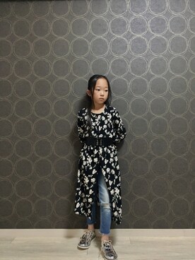「Right-on（ライトオン）のアイテム（ワンピース）」を使った、IROHAさん（キッズ・120cm）の秋コーディネート