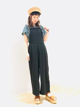 「マリン」｜「アイテム（サロペット/オーバーオール）」を使った、まるり。さん（レディース・156cm）の春コーディネート