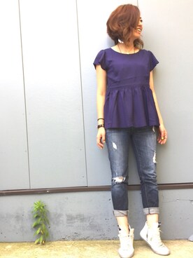 「ふりふりトップス」｜T.ALOHAさん（レディース・158cm）の夏コーディネート