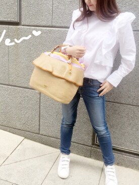 「Samantha Thavasa（サマンサタバサ）のアイテム（バッグ、ベージュ系）」を使った、はるなさん（レディース・158cm）の春コーディネート