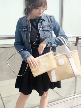 「Samantha Thavasa（サマンサタバサ）のポーチ付きキャンバスバッグ（小）（トートバッグ、パープル系）」を使った、はるなさん（レディース・158cm）の春コーディネート