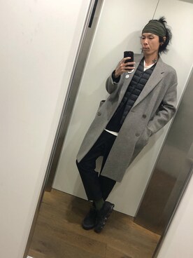「MR.GENTLEMAN（ミスタージェントルマン）のアイテム（チェスターコート）」を使った、鈴木すずさん（メンズ・186cm）の冬コーディネート