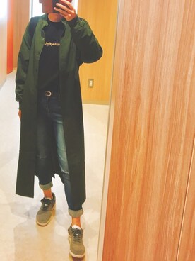 「バンT」｜「アイテム（ジャケット/アウター）」を使った、かもさん（レディース・165cm）の秋コーディネート
